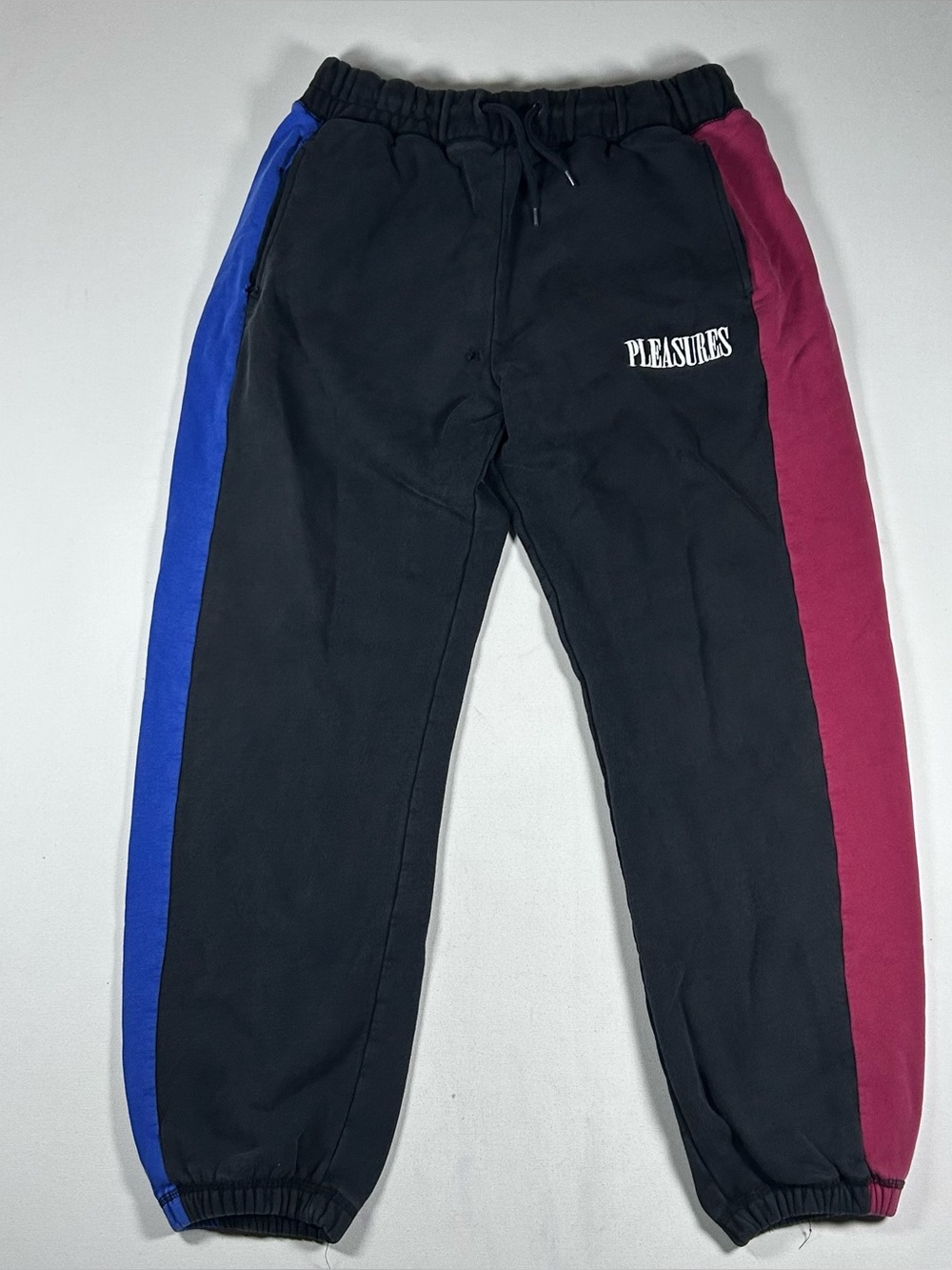 PLEASURES Sweatpants Joggers Men’s Large Colorblock Distressed Faded